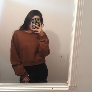 Stradivarius brown crop top long sleeve sweater